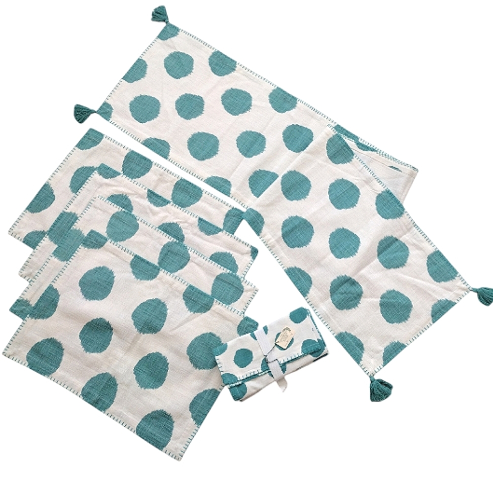NEW Carol & Frank Lot, Placemat Set, Table Runner and Napkins Dot Lagoon Cotton